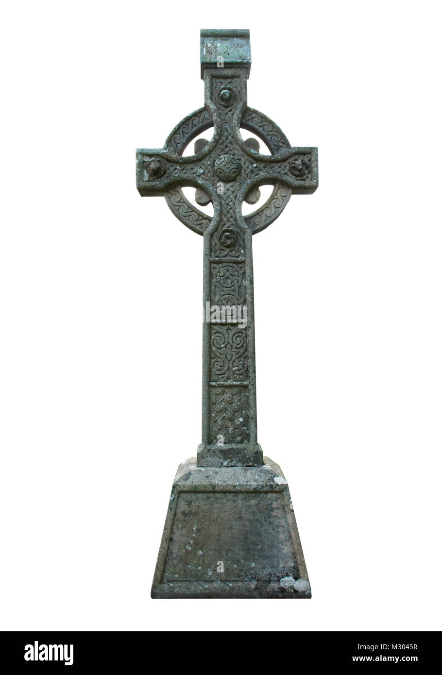 Celtic croix en grès isolated on white Banque D'Images