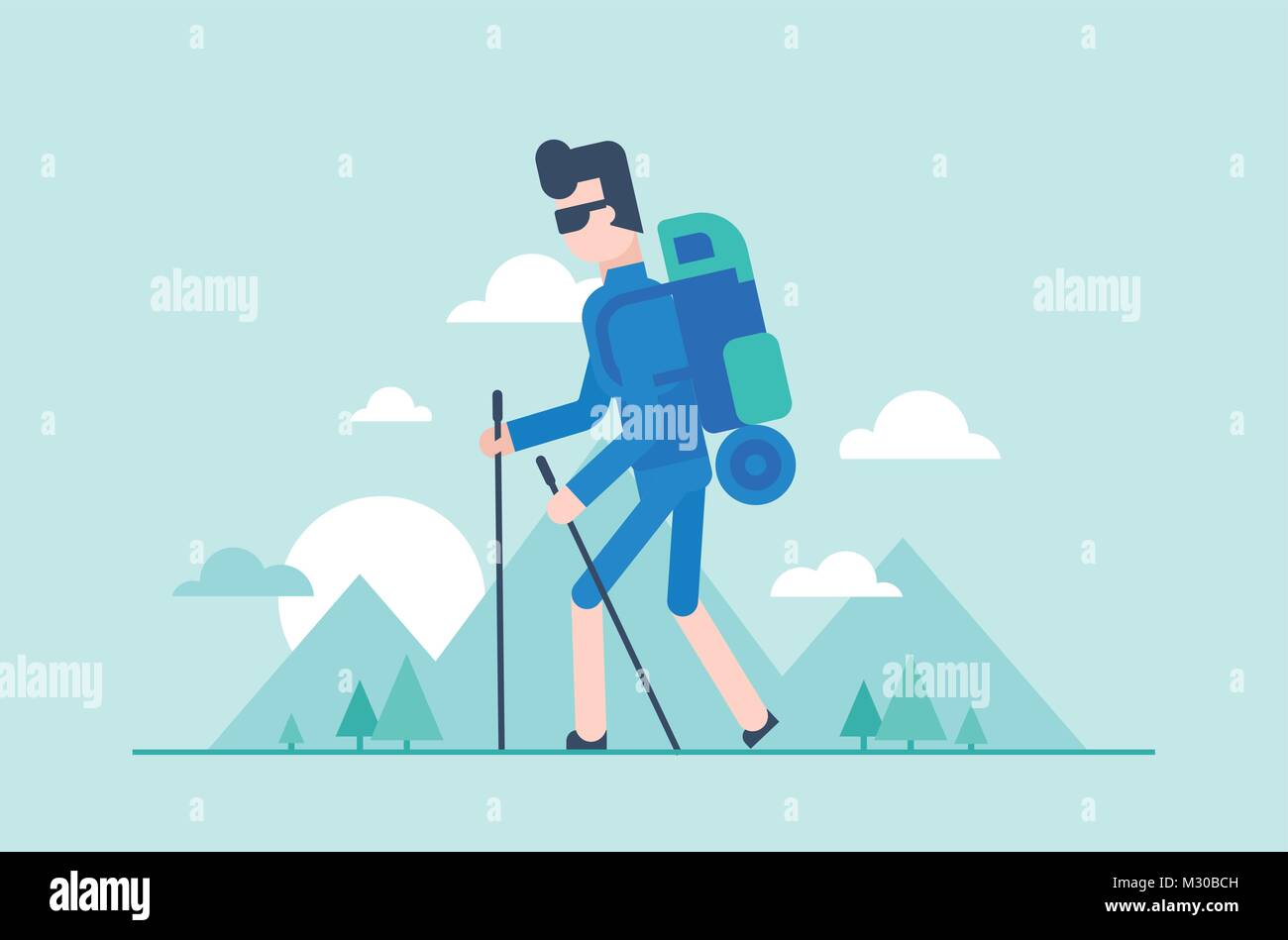 Nordic walking tour - une télévision moderne style design illustration Illustration de Vecteur