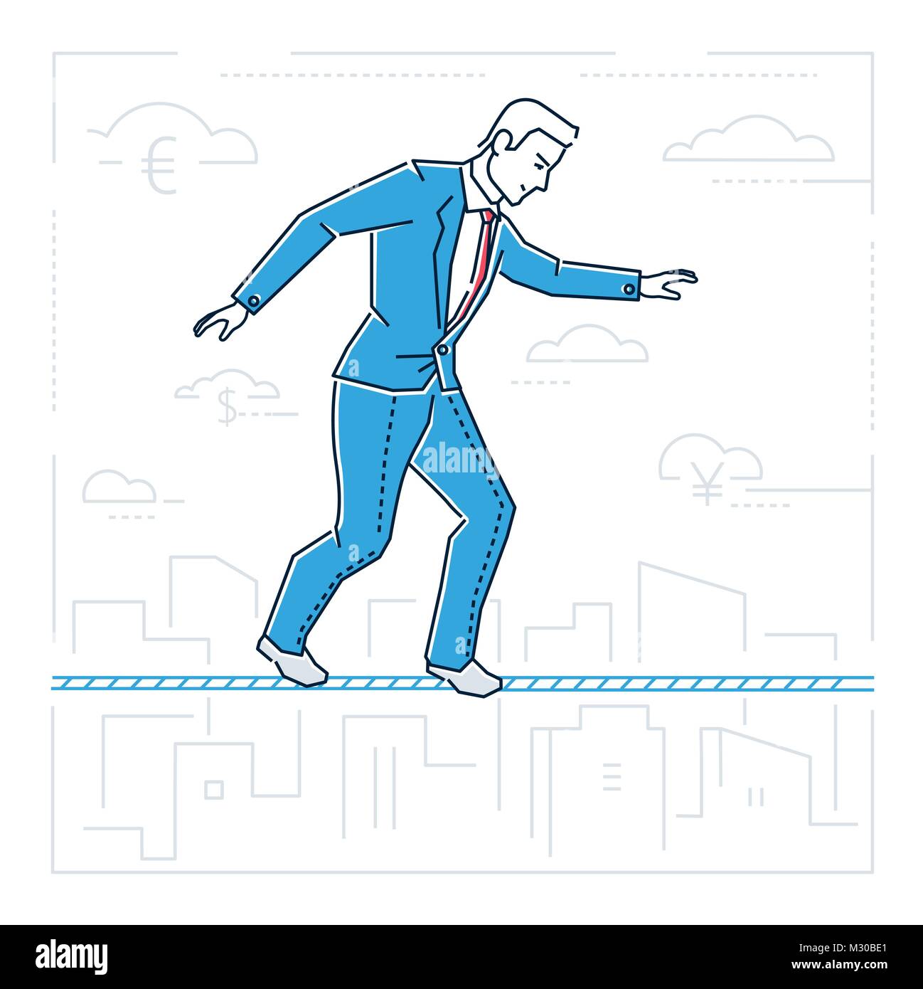 Businessman walking sur un câble - ligne style design illustration isolé Illustration de Vecteur