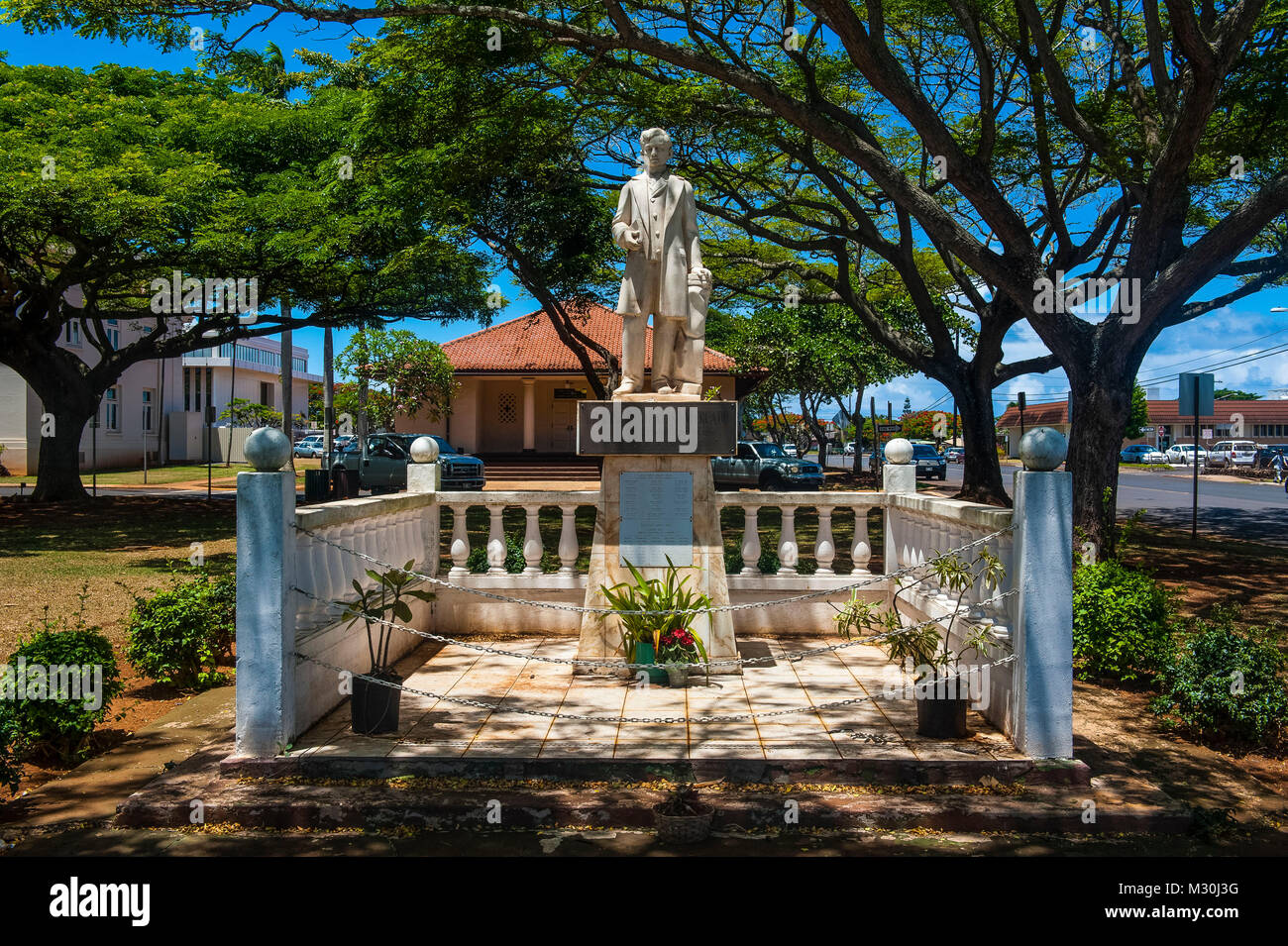 Le capitaine James Cook statue à Lihue park sur l'île de Kauai, Hawaii Banque D'Images