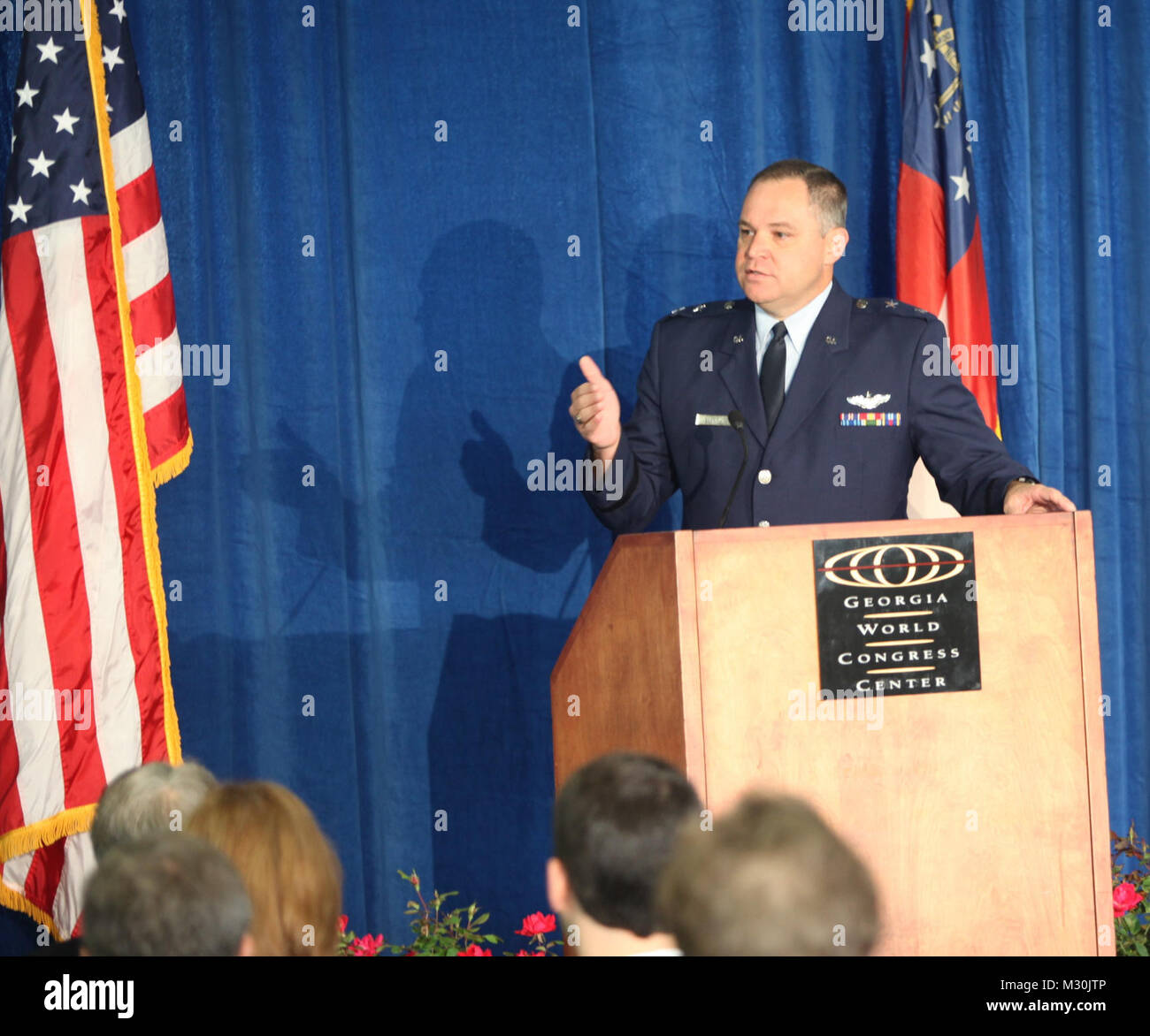 TAG parle au Georgia World Congress Center sur les avantages de l'embauche d'un vétéran de la Garde nationale de Géorgie Banque D'Images