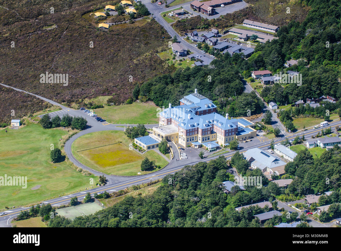 Vue aérienne de Chateau Tongariro,Parc National de Tongariro, île du Nord, Nouvelle-Zélande Banque D'Images