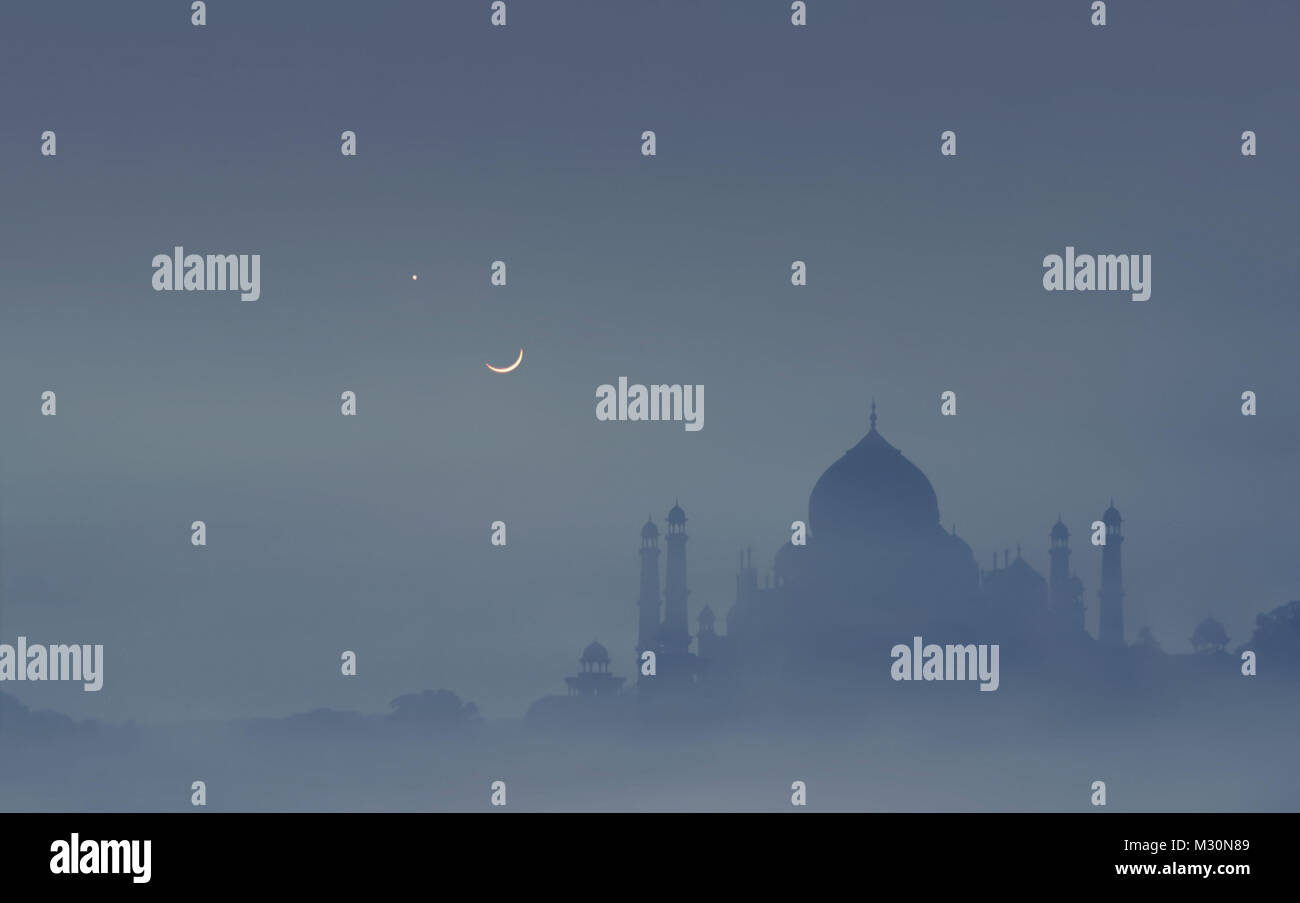 Silhouette de Taj Mahal à Agra, Uttar Pradesh, Inde, Asie Banque D'Images