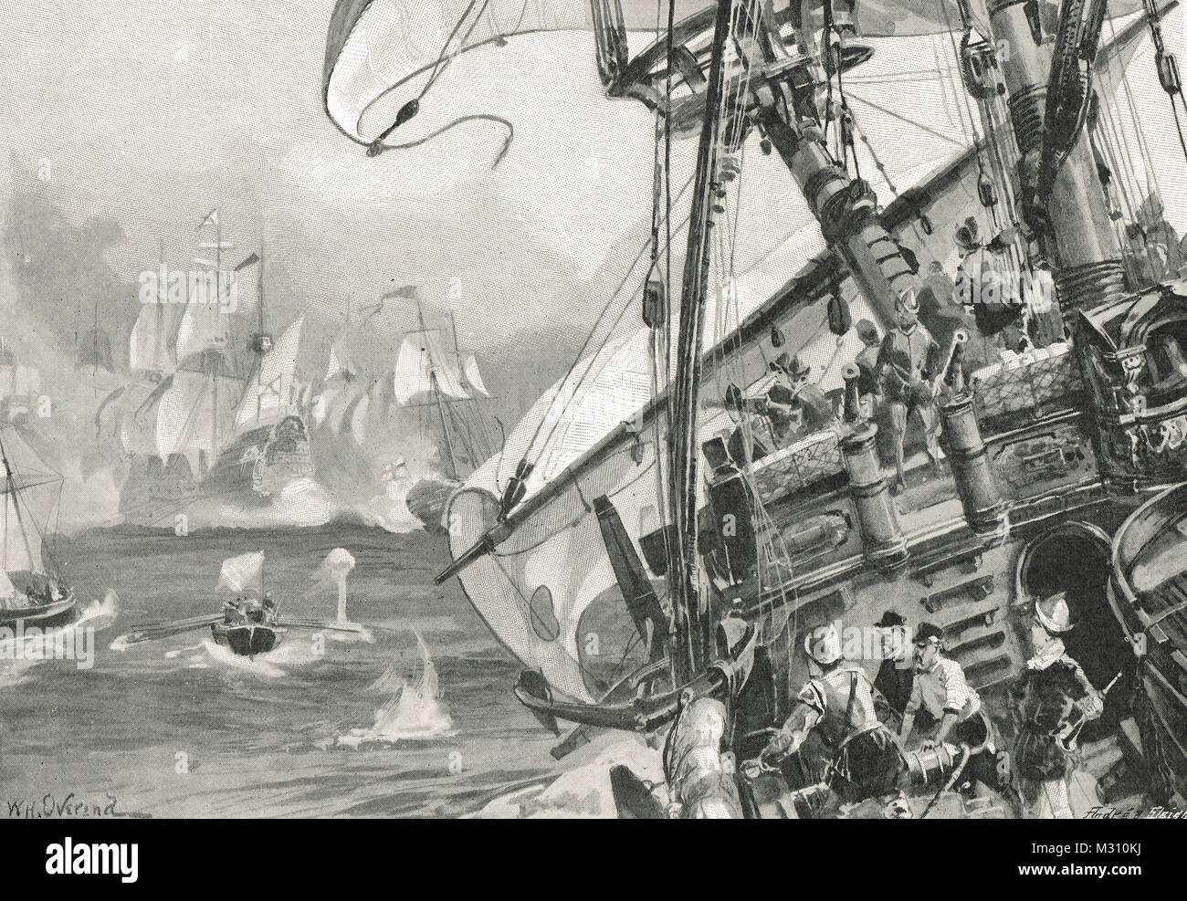La Vengeance entouré par les navires espagnols Bataille de Flores, 1 septembre 1591 Banque D'Images