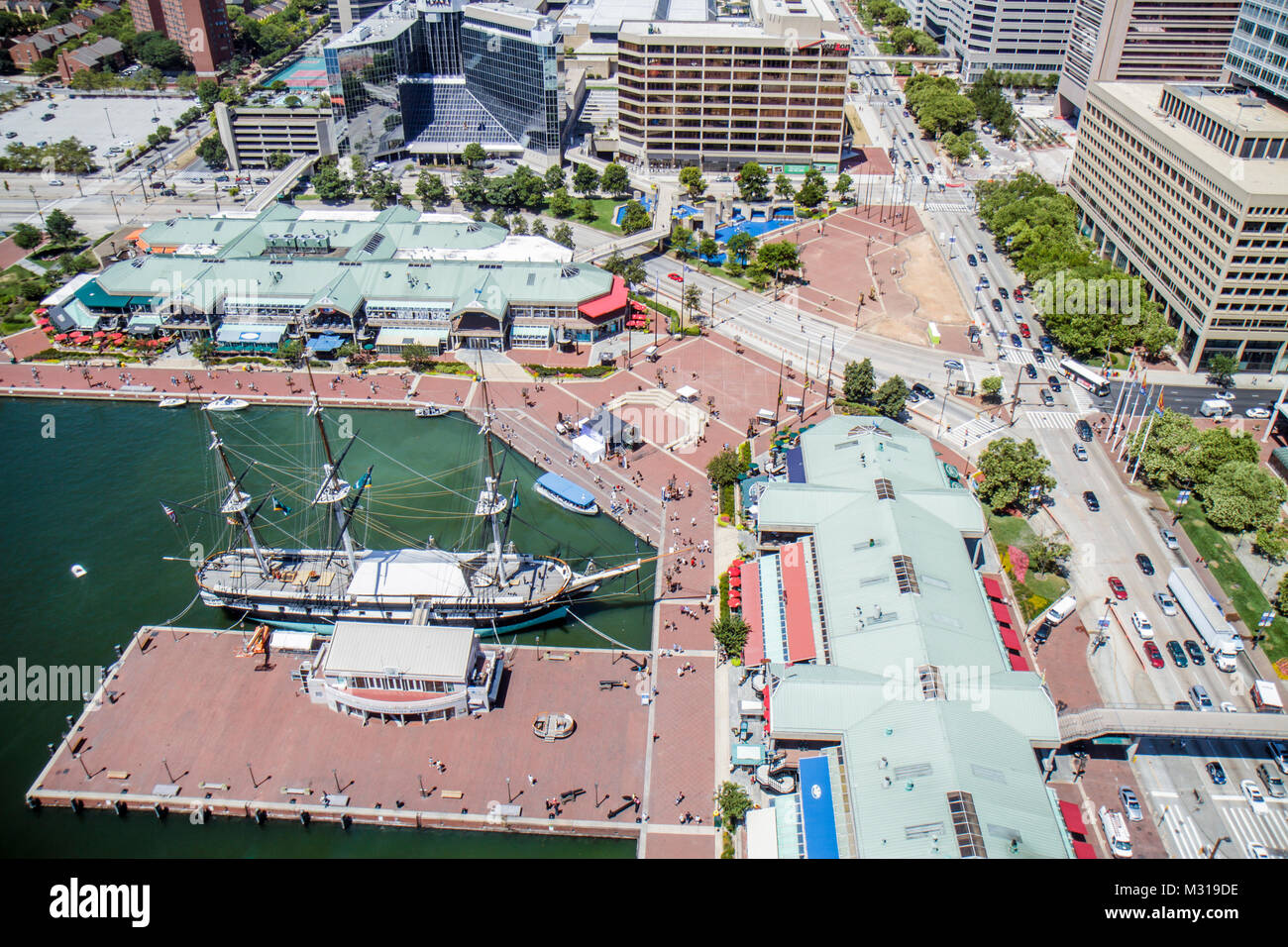 Baltimore Maryland, Inner Harbor, port, World Trade Center, Top of the World, vue, port, front de mer, promenade, Harbourplace, attraction, USS Constellation, sh Banque D'Images