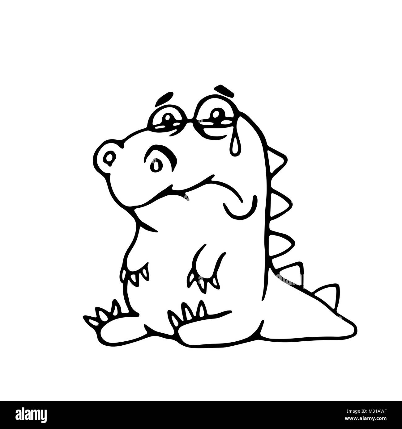 Cute dragon triste. funny cartoon character. Banque D'Images