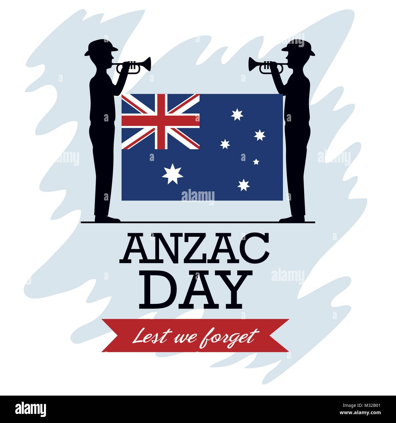 Arrière-plan avec des soldats de l'ANZAC day trompette de soufflage Illustration de Vecteur