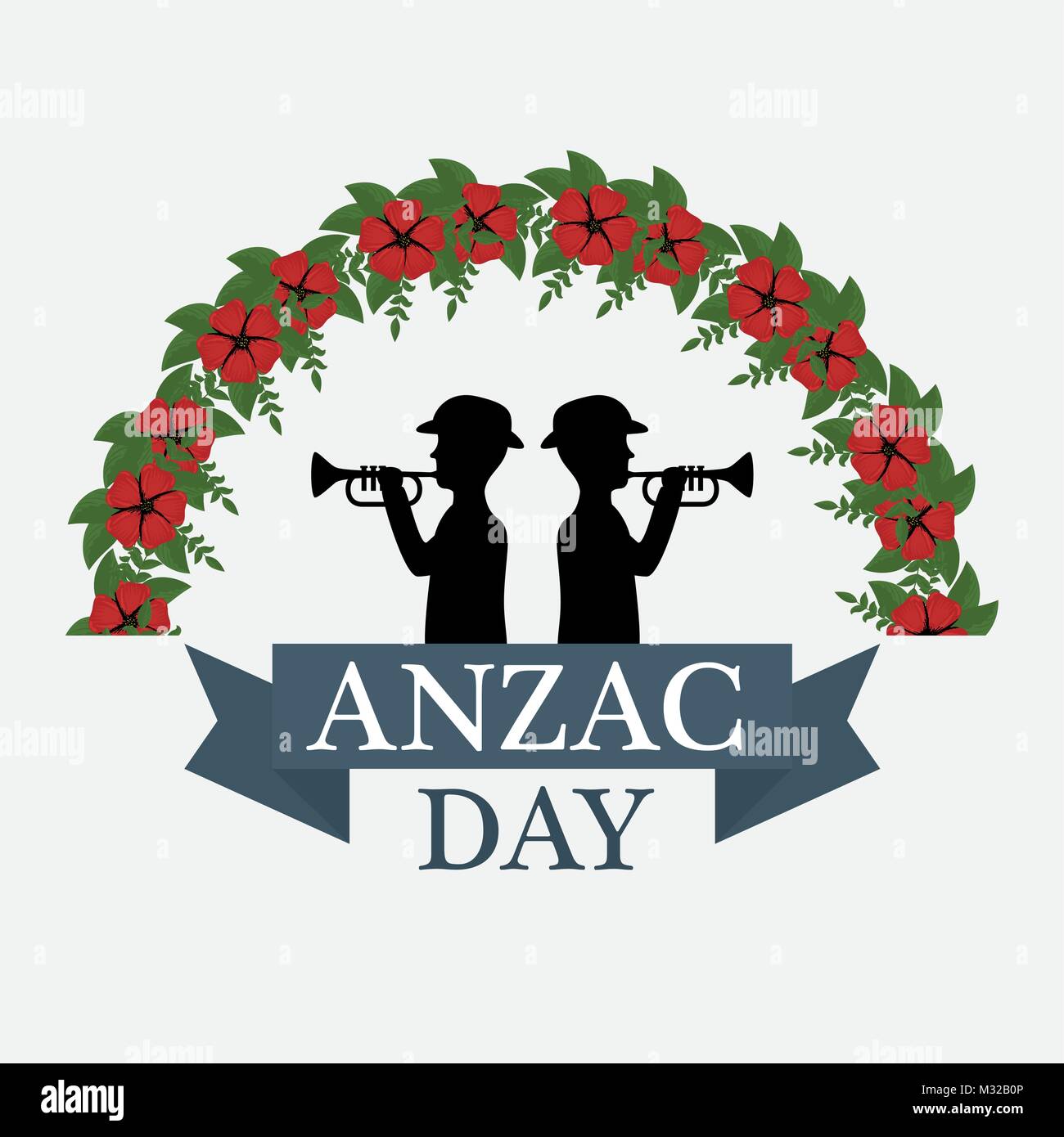 Arrière-plan avec des soldats de l'ANZAC day trompette de soufflage Illustration de Vecteur