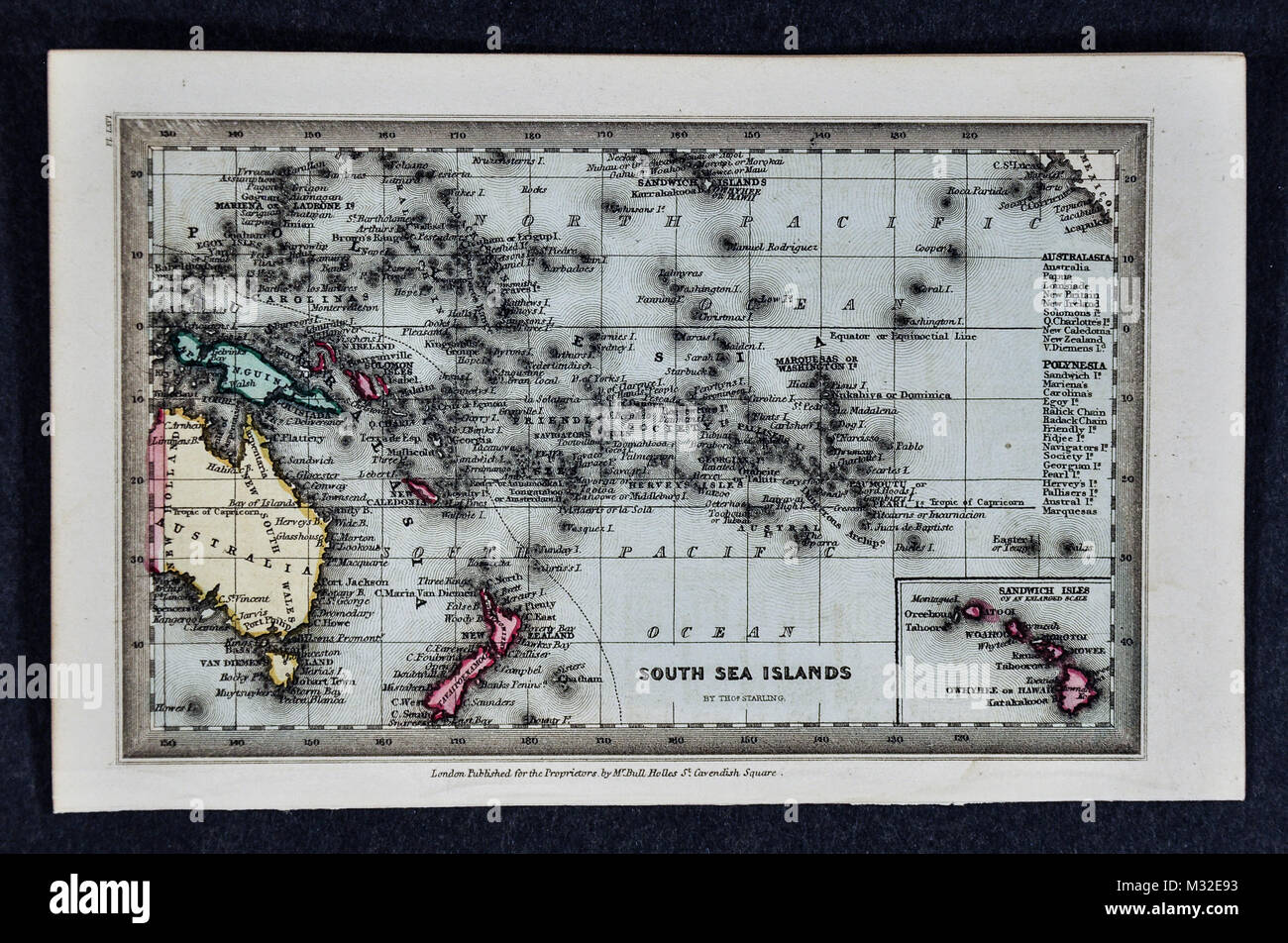 Starling 1834 Carte - Océanie - Australie Nouvelle-Zélande Pacifique Sud Polynésie Hawaii Banque D'Images