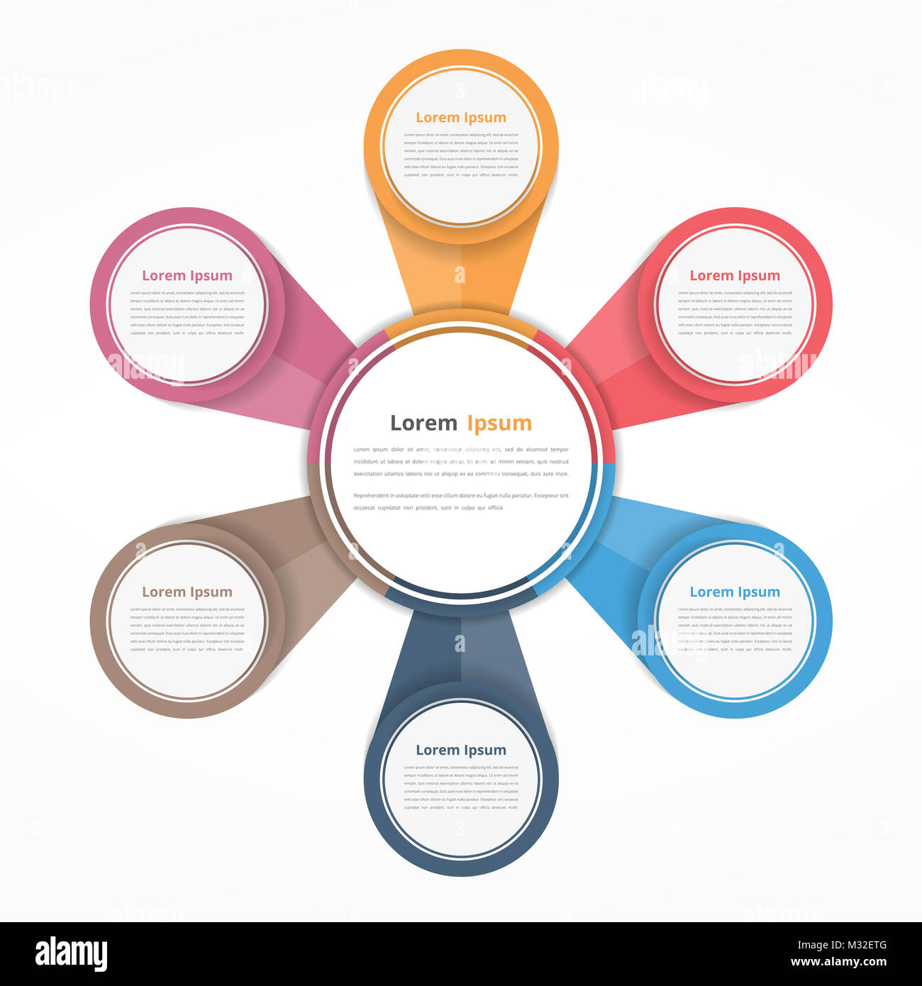 Diagramme circulaire avec six éléments, étapes ou options, un organigramme ou schéma de déroulement du modèle, eps10 vector illustration Banque D'Images