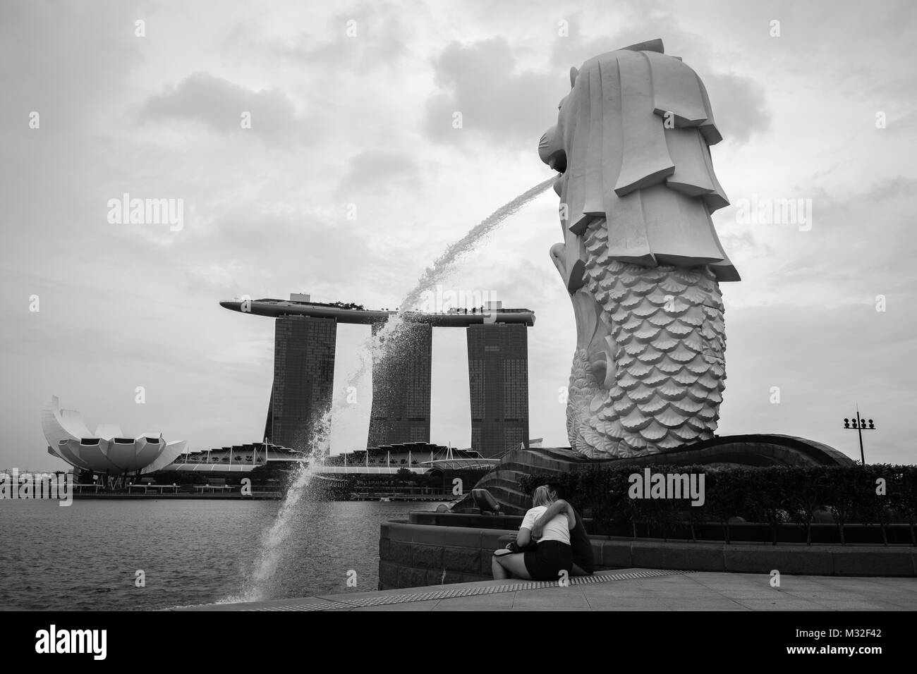 La ville de Singapour Marina Bay Sands et Merlion Banque D'Images