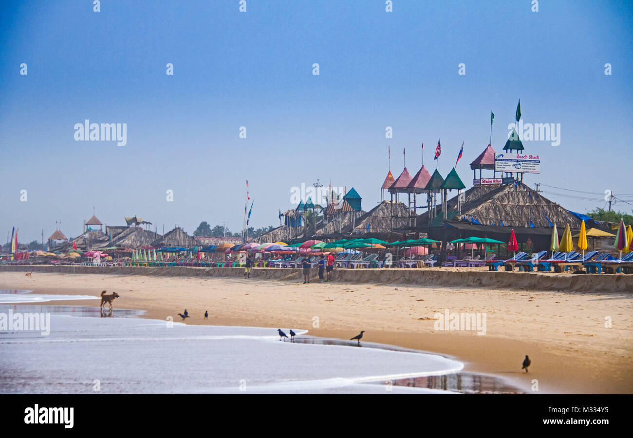 Des cabanes sur la plage à Goa Banque D'Images