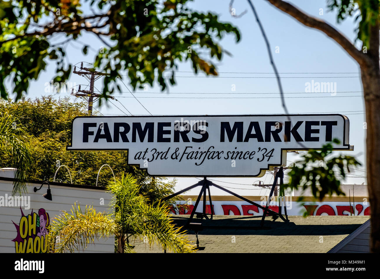 Farmers Market sign in Los Angeles, USA. Août 2017. Banque D'Images