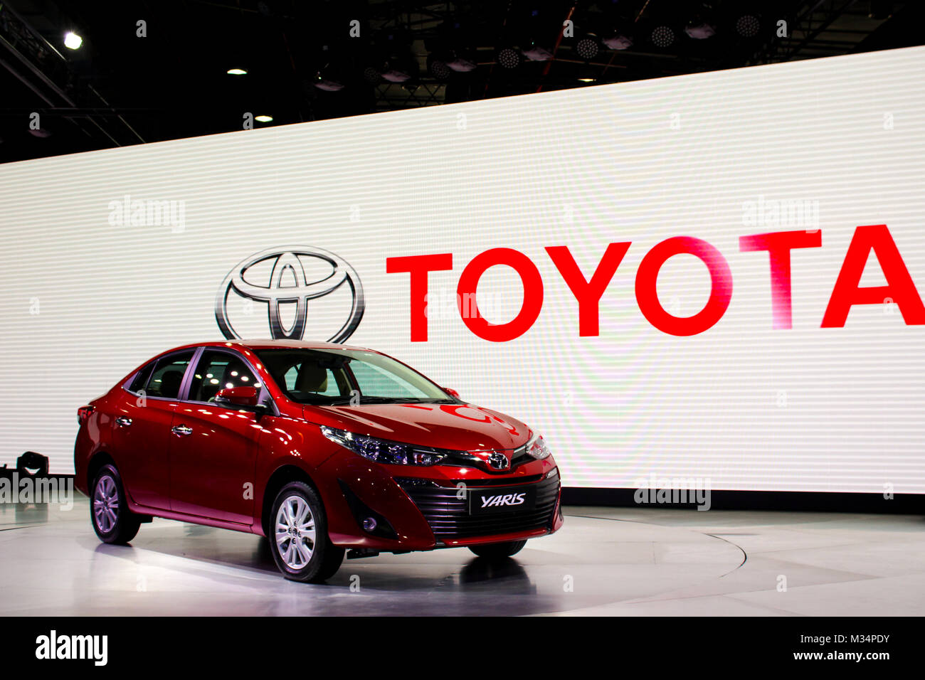 India Expo Mart, Noida, Utter Pradesh, Inde. Le 08 février, 2018. Toyota a dévoilé sa berline haut de gamme Yaris en Inde, la voiture est déjà disponible dans divers marchés internationaux par le nom de Yaris Ativ et Vios, à l'Indien 2018 Auto Expo salon de l'auto, le jeudi 8 février 2018, tenue le 9 février 2018 - 14 Feb 2018 in India Expo Mart, Greater Noida, Inde. Banque D'Images