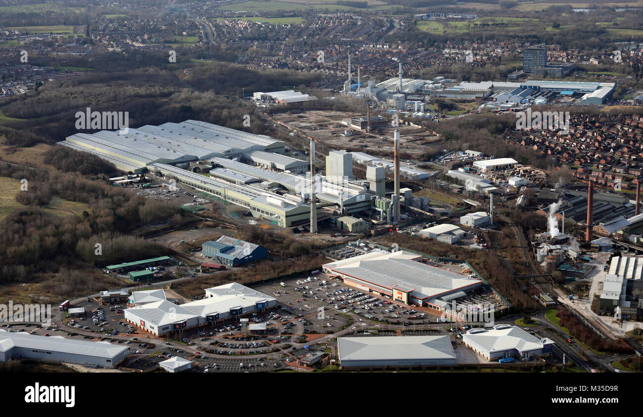 Vue aérienne de l'usine de verre de Pilkingtons à St Helens, Royaume-Uni Banque D'Images