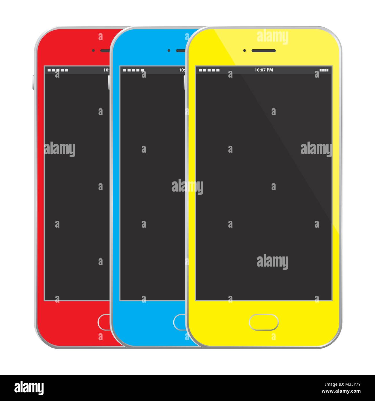 Téléphones mobiles colorés vector illustration isolé sur fond blanc. Illustration de Vecteur