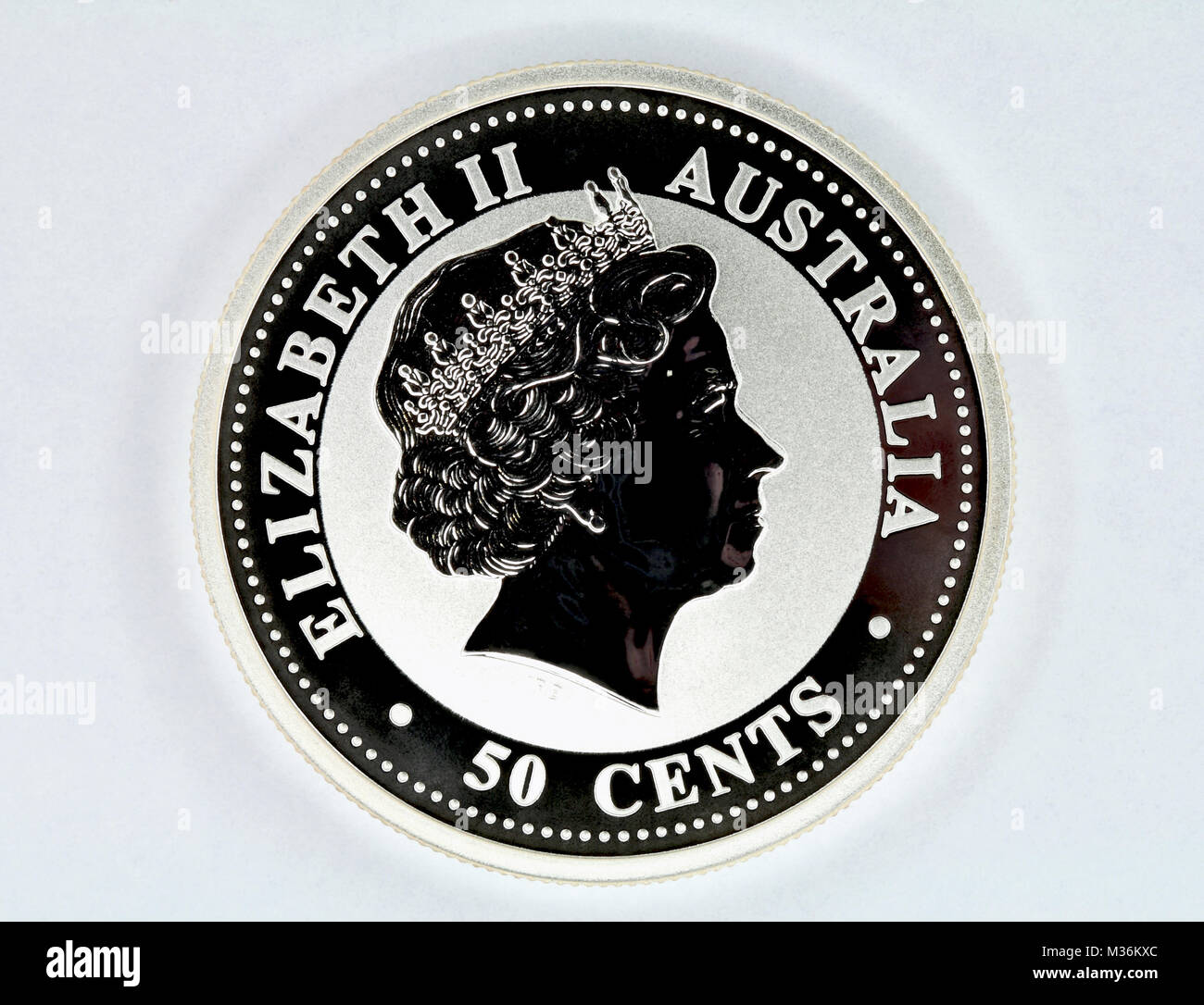 Pièce en argent de l'Australie valeur faciale de 50 cents Banque D'Images