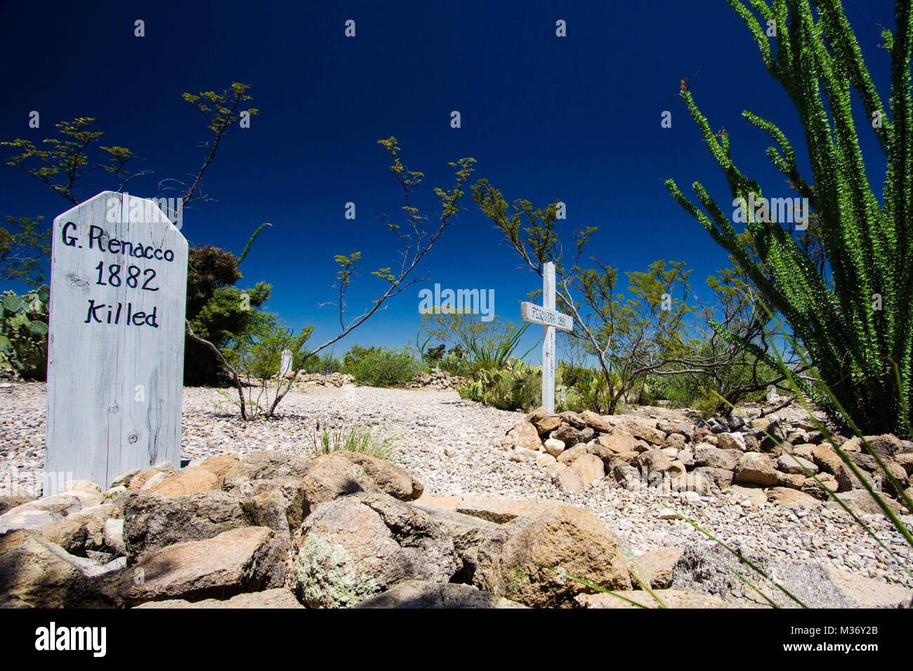 Avis de Boot Hill Cemetery à Tombstone, en Arizona Banque D'Images