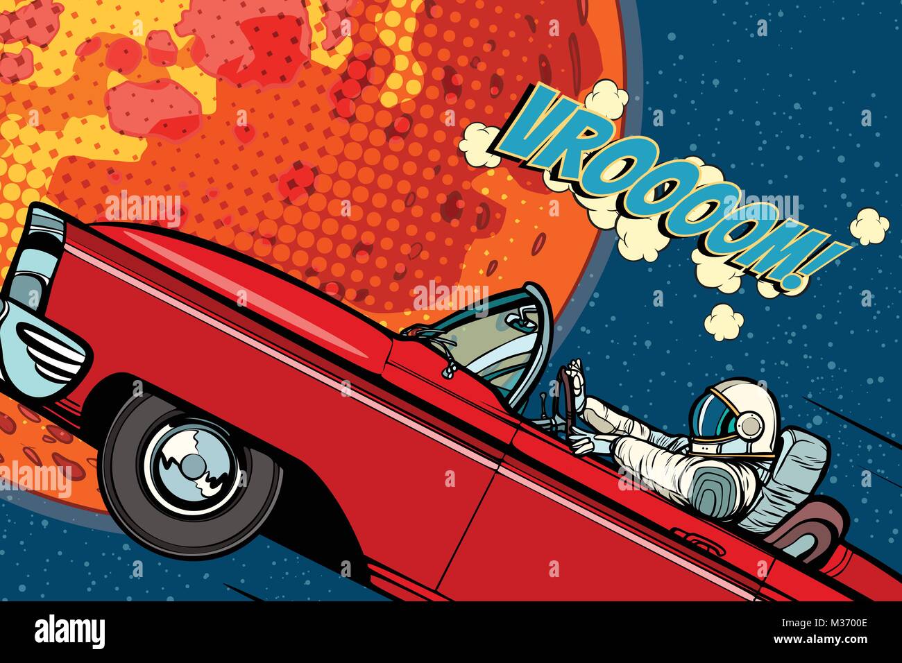 Astronaute dans une voiture sur la planète Mars. Pop art retro vector illustration comic cartoon hand drawn vector Illustration de Vecteur