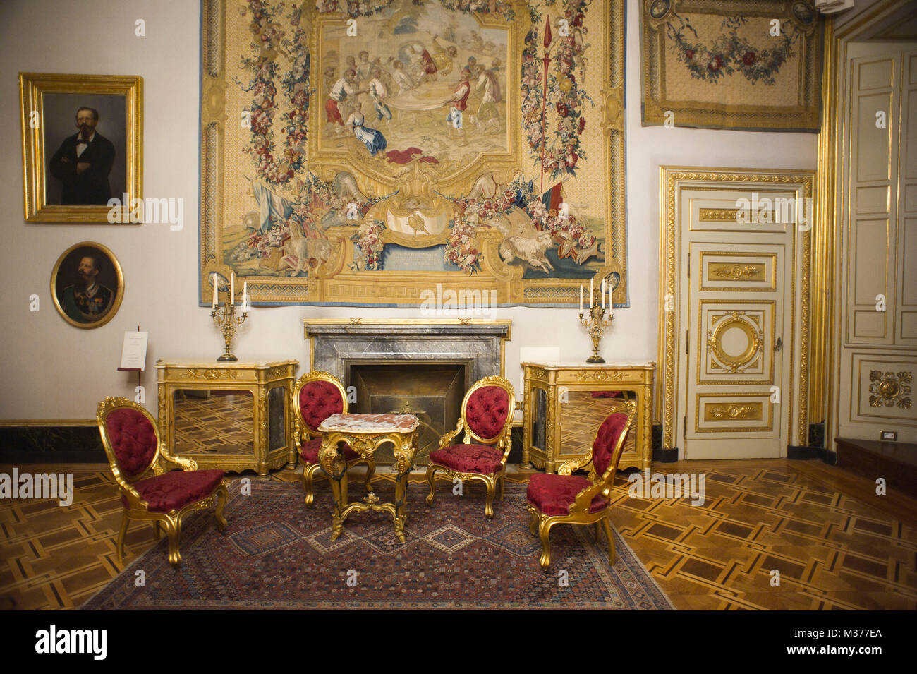 L'Europe, Italie, Latium, Rome, Rome, Palais du Quirinal, construite sur la colline du même nom, ancienne résidence des papes, est la résidence du Président de la République italienne. Salle des audiences publiques Banque D'Images