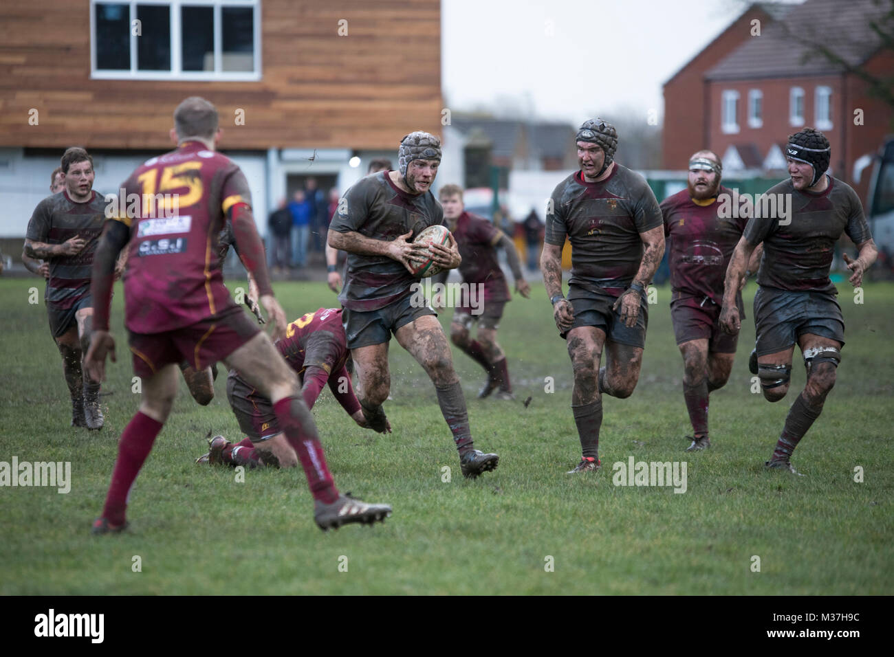 Llanelli, Camarthenshire, Pays de Galles, Royaume-Uni. 2oth de janvier 2018. Crymych RFC jouant contre Llaneli wanderes dans la ligue. Banque D'Images