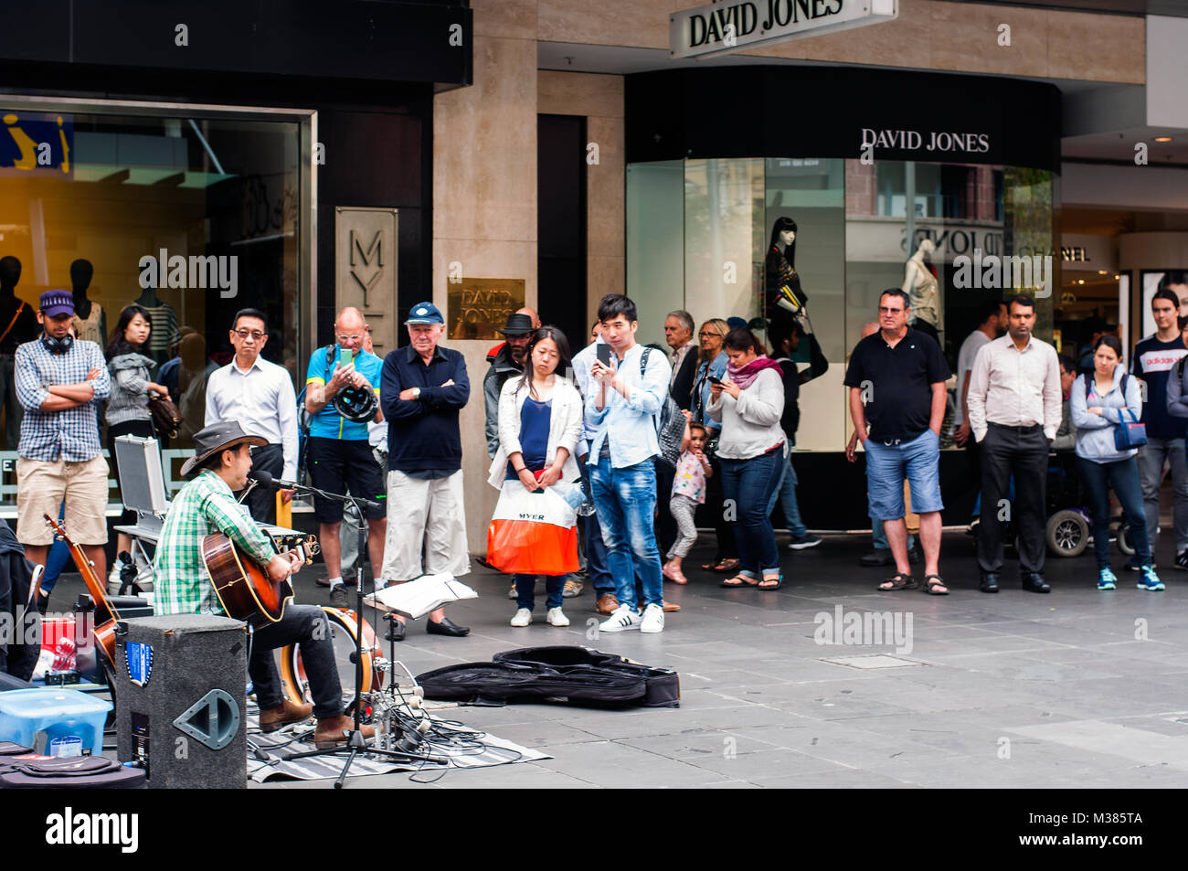 Musicien ambulant de Bourke Street Mall, Melbourne, Victoria, Australie Banque D'Images
