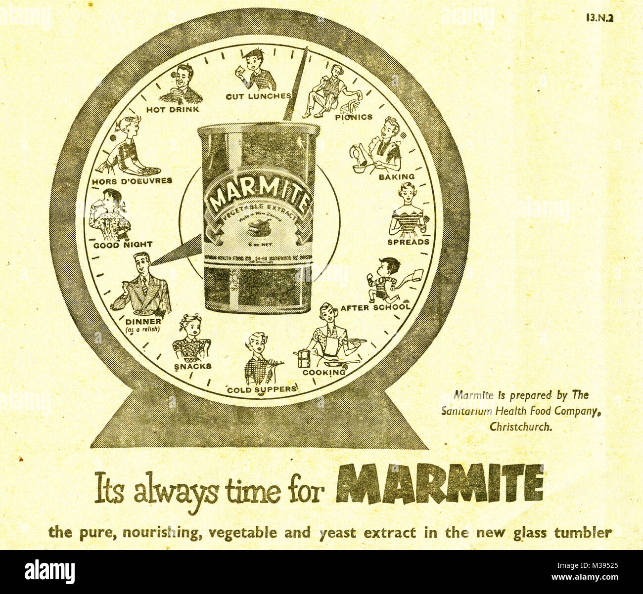 Publicité en demi-teinte pour Marmite. Du New Zealand Women's Weekly, 24 Décembre 1953 Banque D'Images