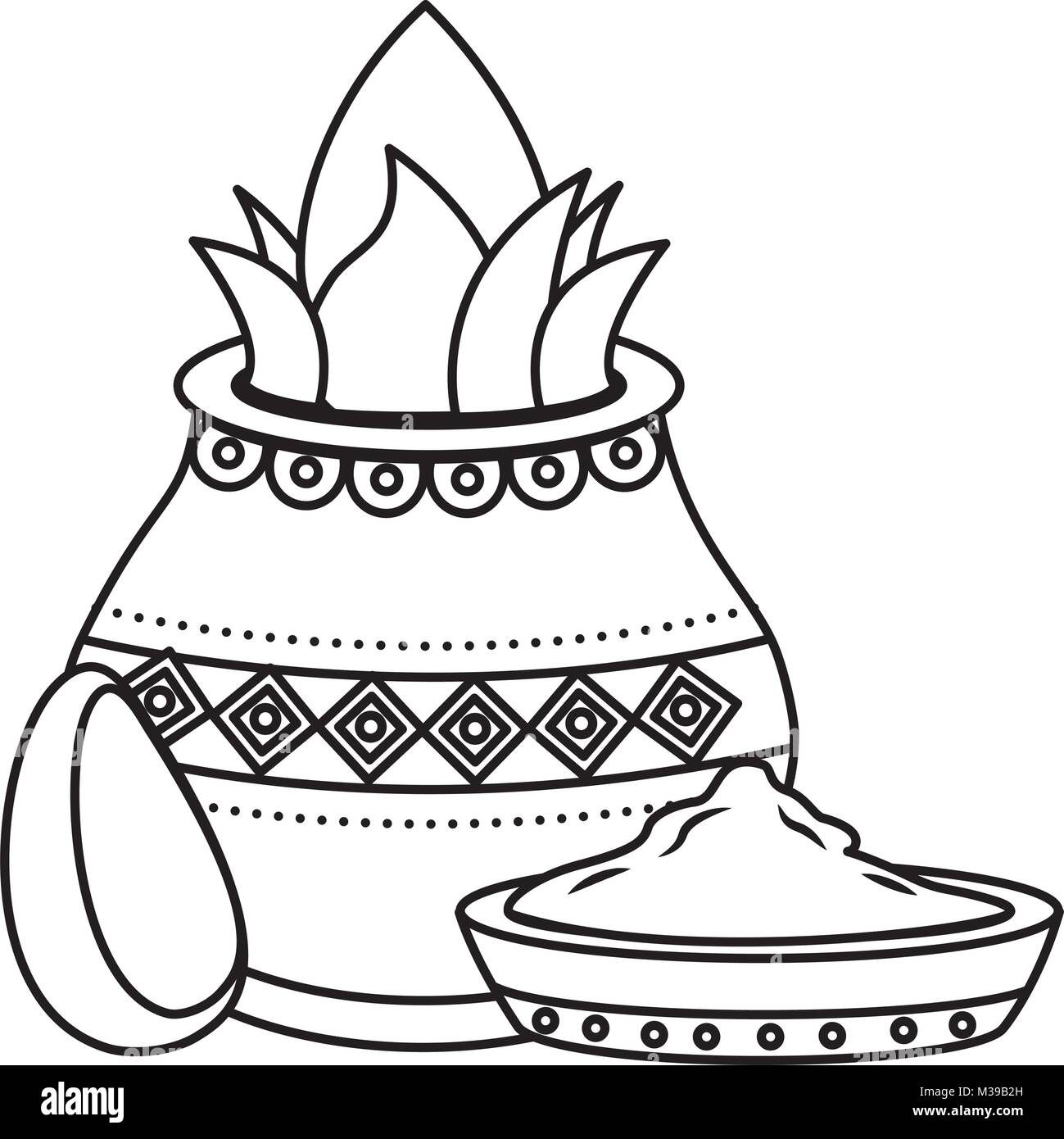 L'avocat et de noix de coco kalash pot d'épices bol hindu Illustration de Vecteur