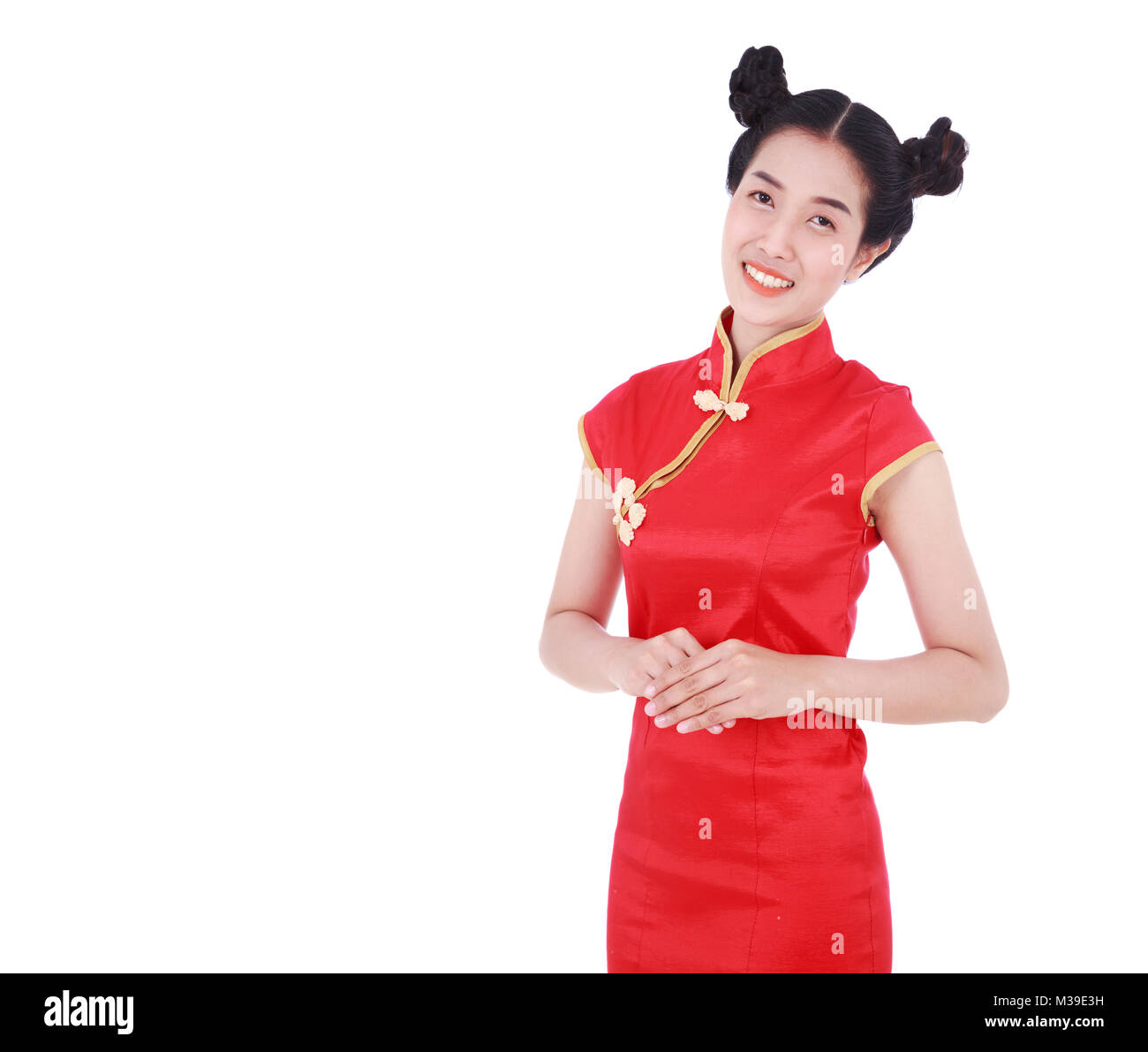 Belle femme porter cheongsam rouge dans le concept d'happy chinese new year Banque D'Images