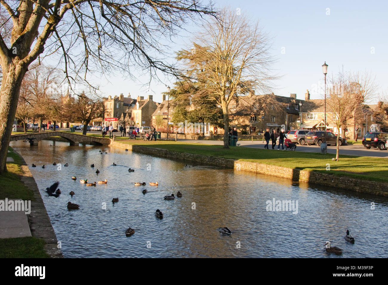 Le Village brook en Bourton On The Water Cotswolds, Gloucestershire, Royaume-Uni, avec ses canards Banque D'Images