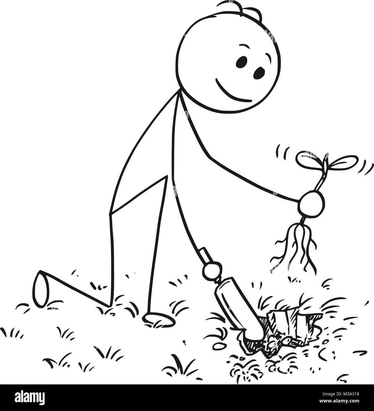 Caricature de creuser un trou pour jardinier Plante Illustration de Vecteur