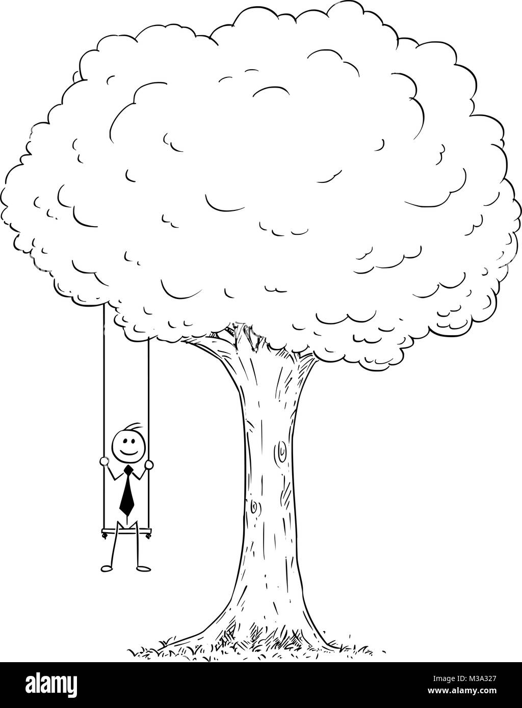 Caricature de Businessman sitting on the Swing suspendu à l'arbre Illustration de Vecteur