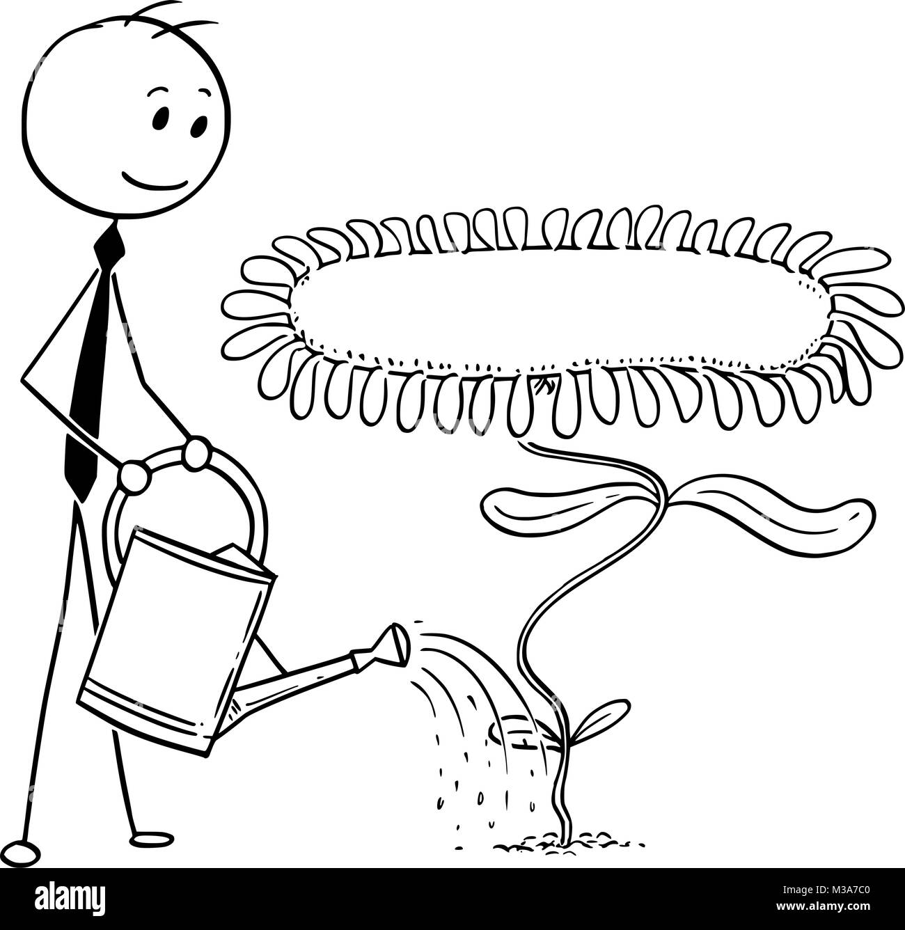 Caricature de Businessman latin avec des plantes en fleurs fleur comme signe vide Illustration de Vecteur