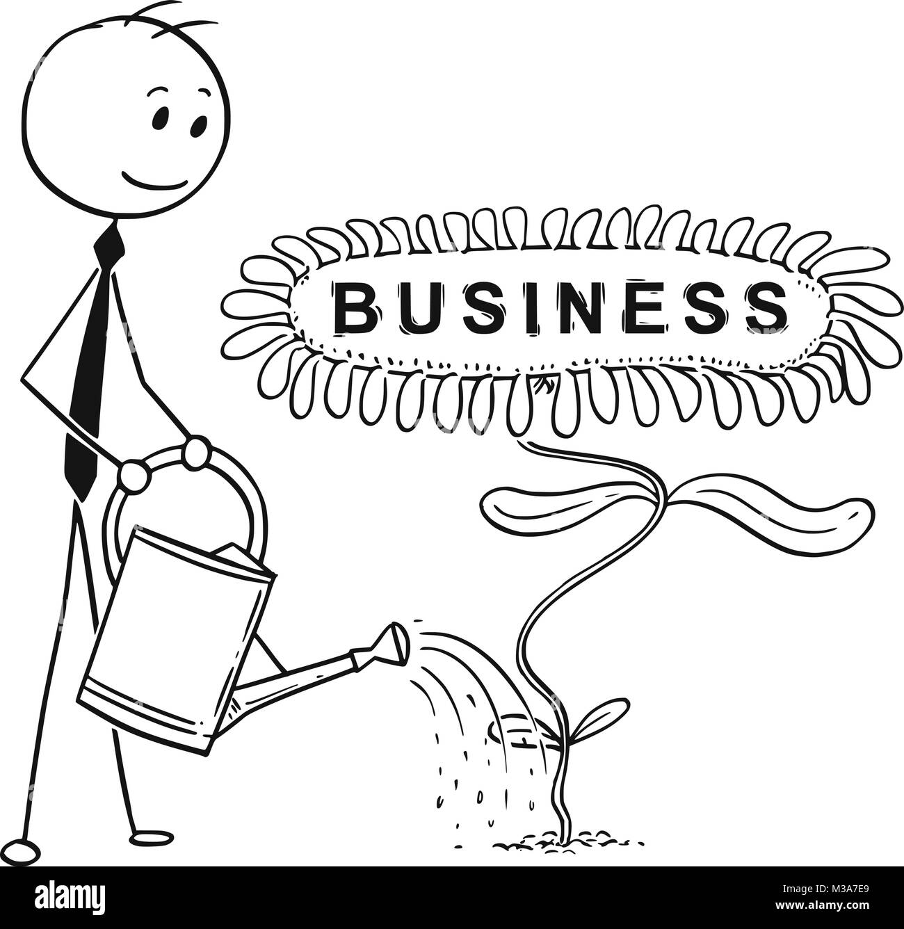 Caricature de Businessman latin avec des plantes en fleurs fleur comme signe d'affaires Illustration de Vecteur