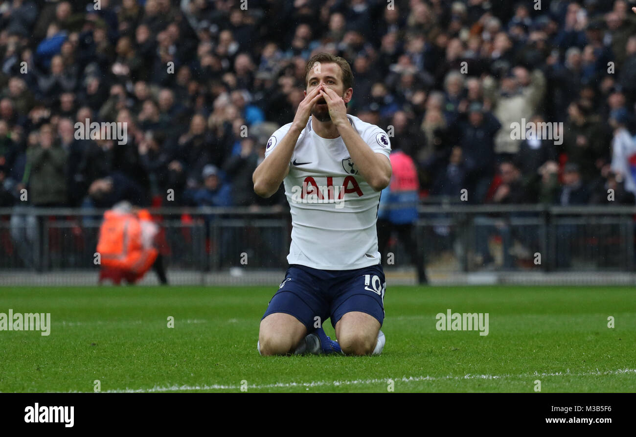 Londres, Royaume-Uni. 10 fév, 2018. Harry Kane (E) après un échec à l'English Premier League football match entre Tottenham Hotspur v Arsenal au stade de Wembley, Londres, le 10 février 2018. **Cette photo est pour un usage éditorial uniquement** Crédit : Paul Marriott/Alamy Live News Banque D'Images