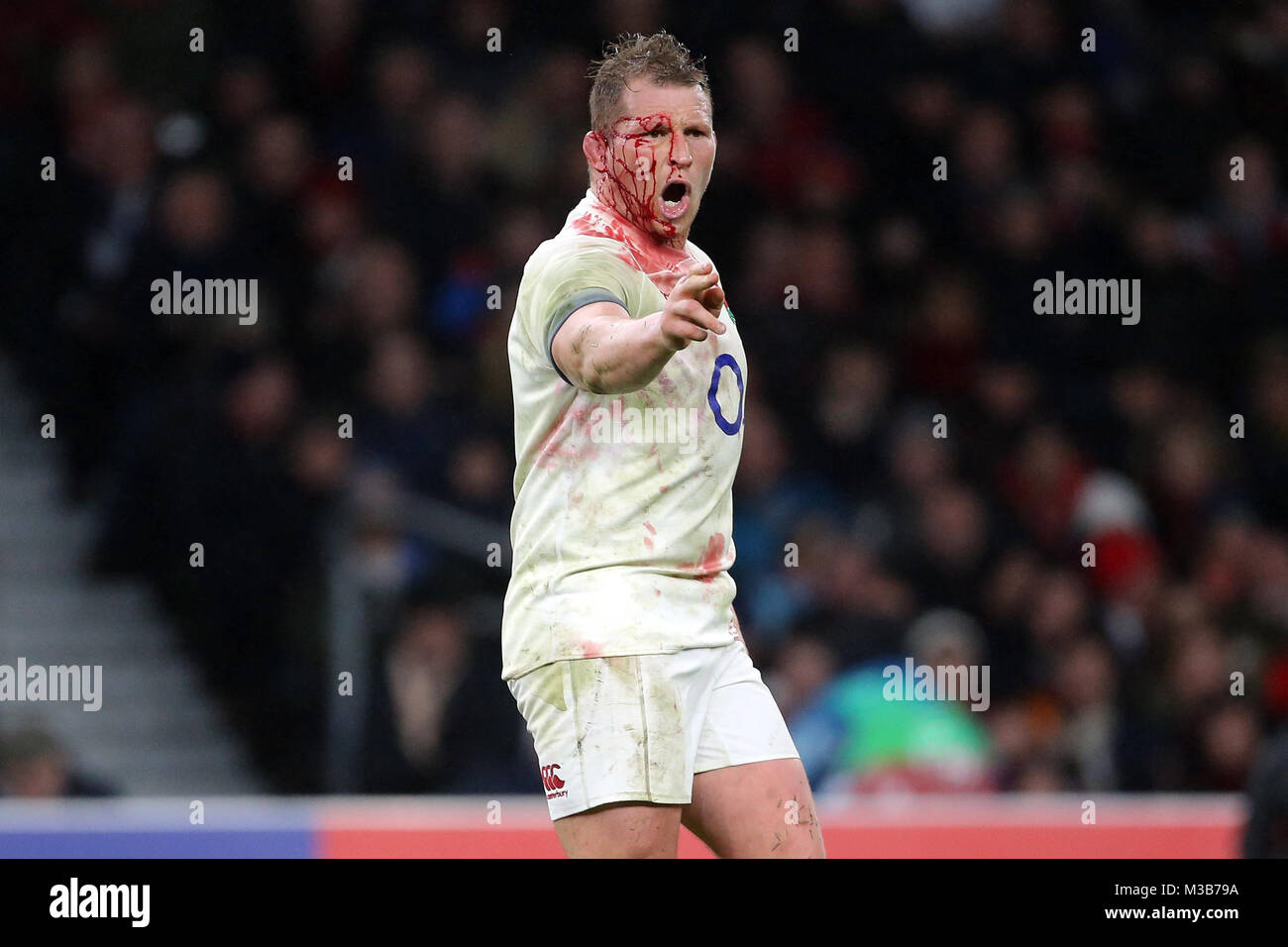 Twickenham, London. 10 Février, 2018. Twickenham, London. 10 février 2018. Dylan Hartley Face sanglante avec l'Angleterre V Pays de Galles Angleterre V Pays de Galles, Nat West 6 Nations Twickenham, Londres, Angleterre 10 février 2018 Nat West 6 Nations Stam de Twickenham, London, England Crédit : Allstar Photo Library/Alamy Live News Banque D'Images