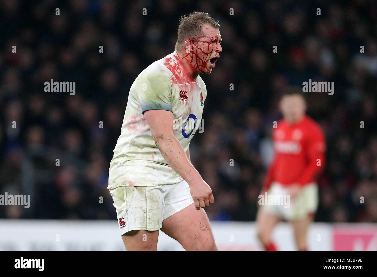 Twickenham, London. 10 Février, 2018. Twickenham, London. 10 février 2018. Dylan Hartley Face sanglante avec l'Angleterre V Pays de Galles Angleterre V Pays de Galles, Nat West 6 Nations Twickenham, Londres, Angleterre 10 février 2018 Nat West 6 Nations Stam de Twickenham, London, England Crédit : Allstar Photo Library/Alamy Live News Banque D'Images