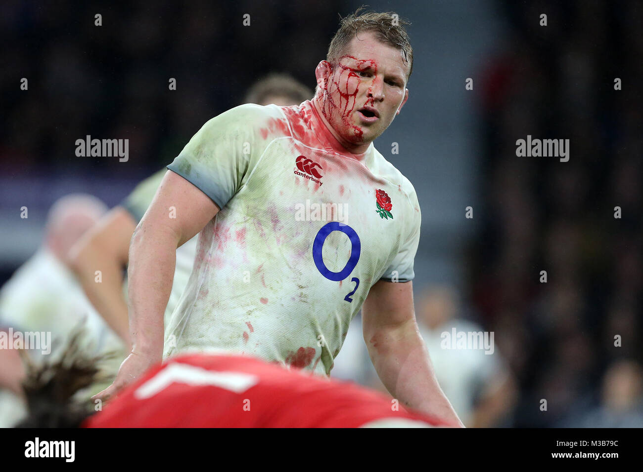Twickenham, London. 10 Février, 2018. Twickenham, London. 10 février 2018. Dylan Hartley Face sanglante avec l'Angleterre V Pays de Galles Angleterre V Pays de Galles, Nat West 6 Nations Twickenham, Londres, Angleterre 10 février 2018 Nat West 6 Nations Stam de Twickenham, London, England Crédit : Allstar Photo Library/Alamy Live News Banque D'Images
