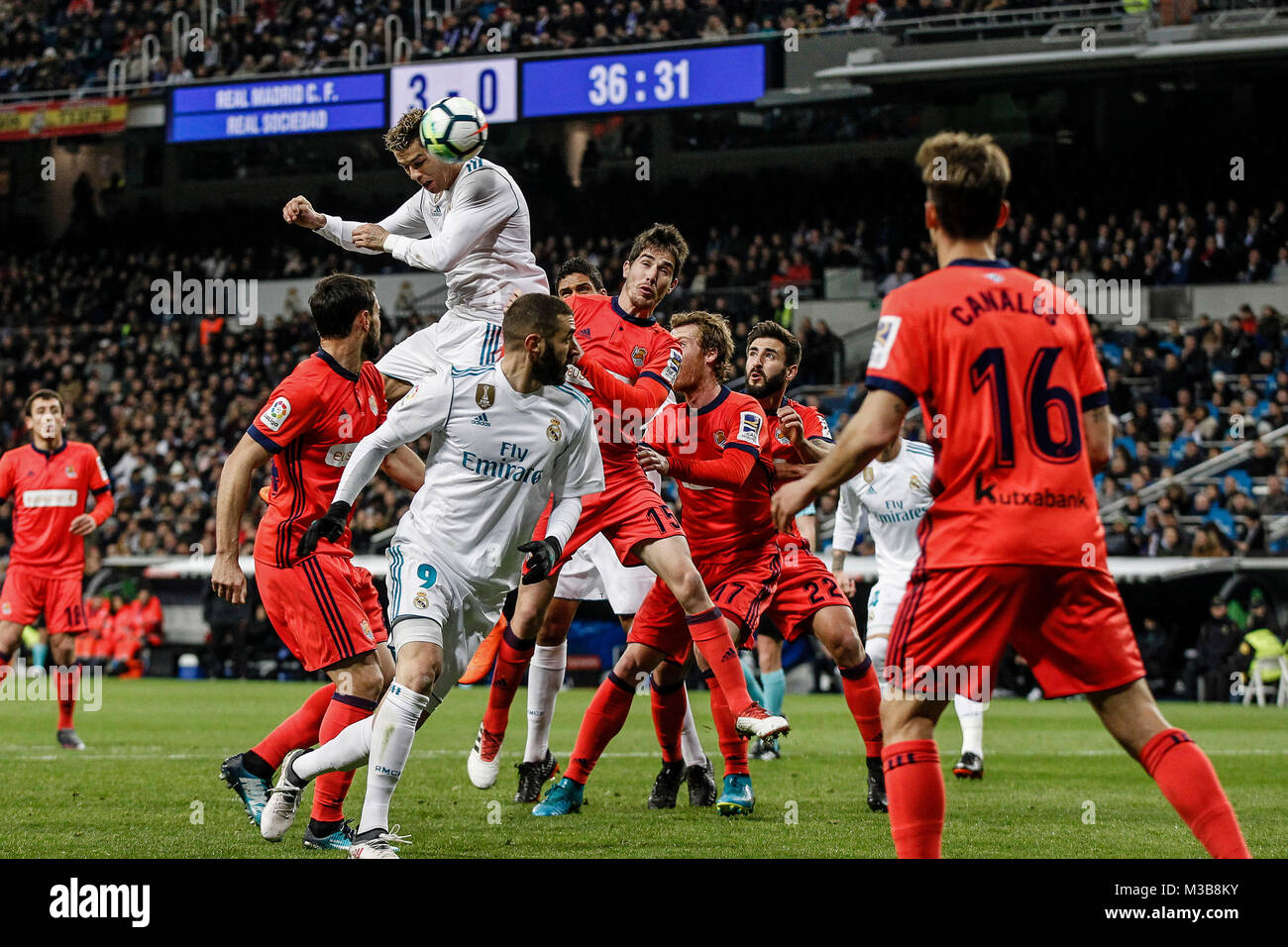 Cristiano Ronaldo (Real Madrid) pour le faire (4, 0) La Liga match entre le Real Madrid vs Real Sociedad au Santiago Bernabeu à Madrid, Espagne, le 10 février 2018. Más Información Gtres Crédit : Comuniación sur ligne, S.L./Alamy Live News Banque D'Images