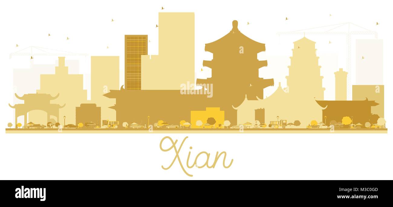 Xian Chine City skyline silhouette d'or. Vector illustration. Concept simple pour le tourisme présentation, bannière, un placard ou un site web. Xi'Citysc Illustration de Vecteur