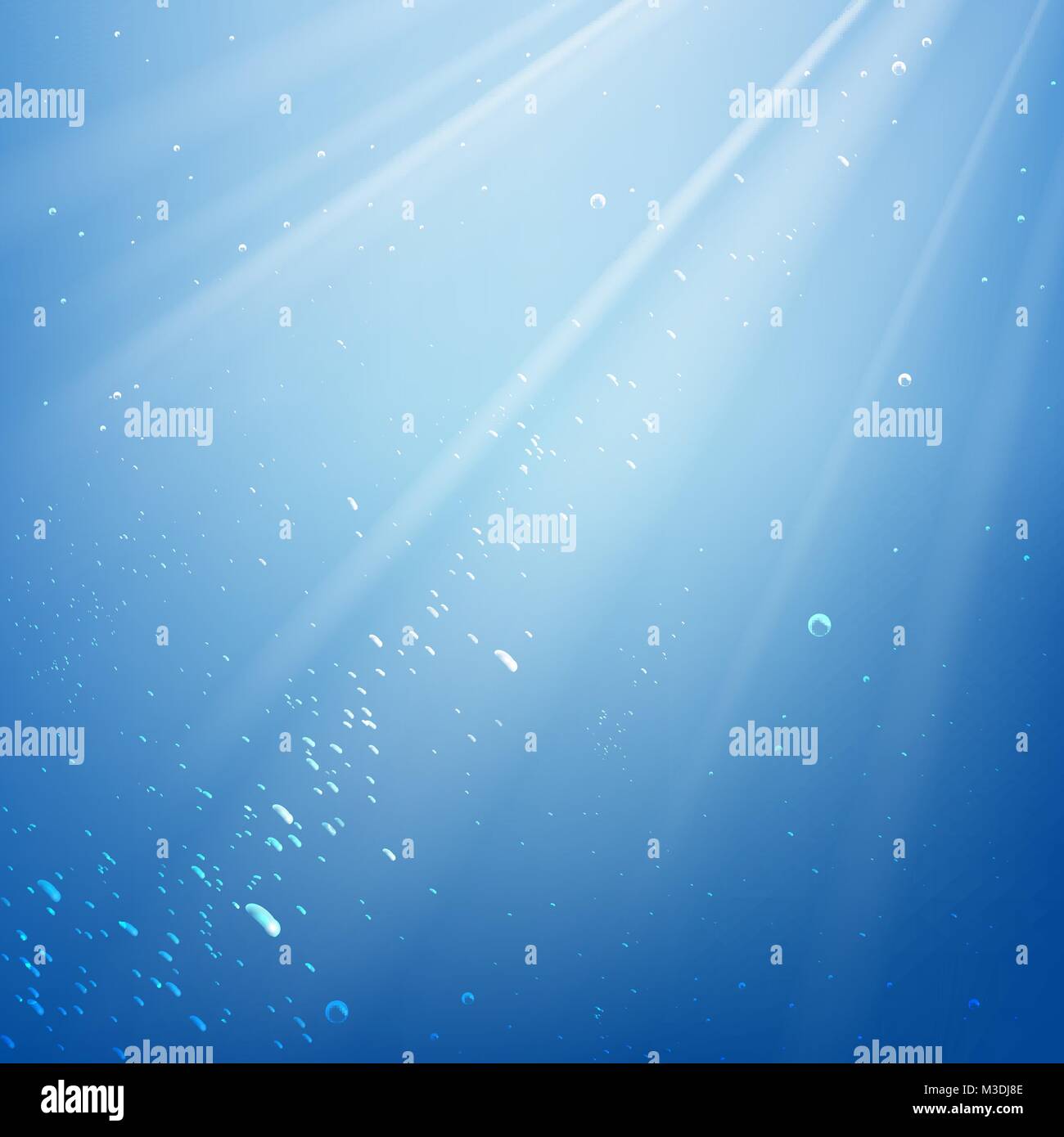 Bulles dans l'eau sur un fond de rayons de lumière Illustration de Vecteur
