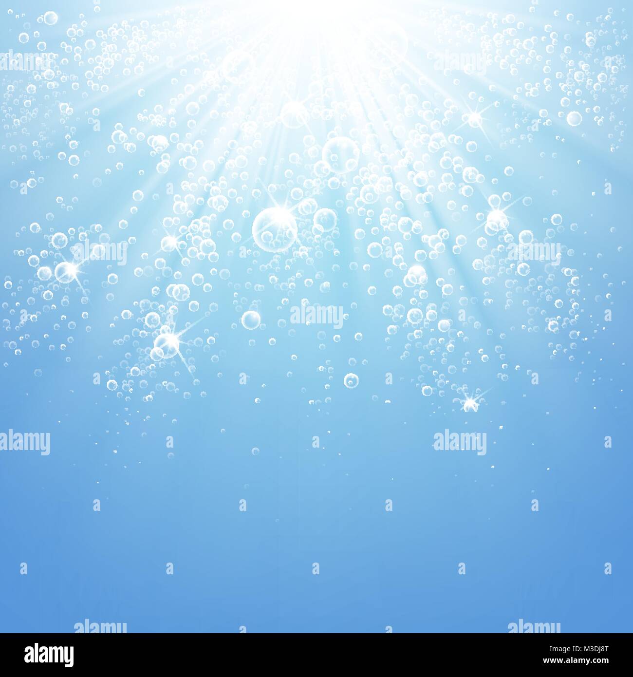 Bulles d'eau dans les rayons de lumière sur un fond bleu Illustration de Vecteur