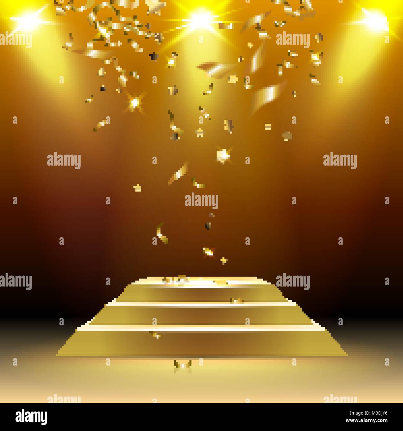 Podium dans les rayons de lumière avec confetti Illustration de Vecteur