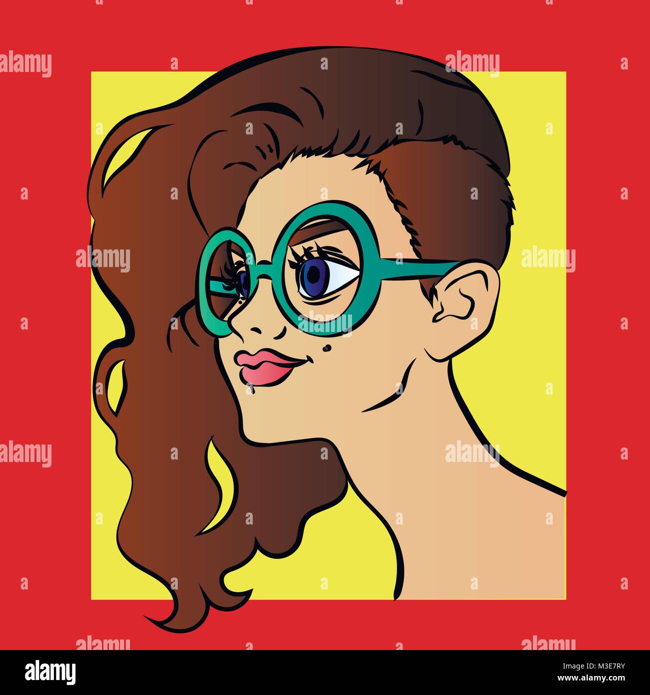 Pretty girl vector cartoon illustration dans pop art style.. En face d une femme lunettes Illustration de Vecteur