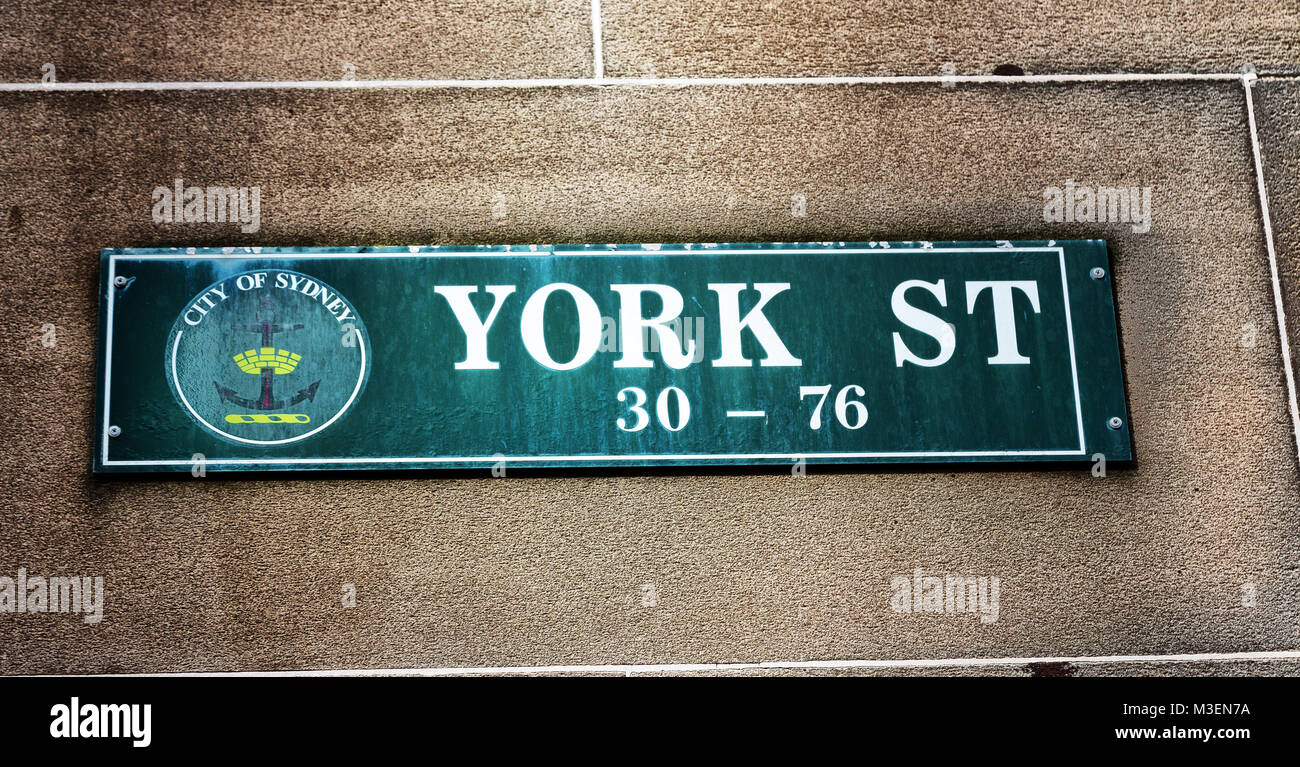 Sidney en Australie le signe de la rue York dans le mur Banque D'Images