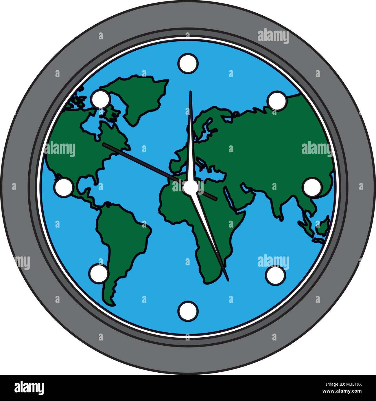 Horloge ronde sur carte du monde Illustration de Vecteur