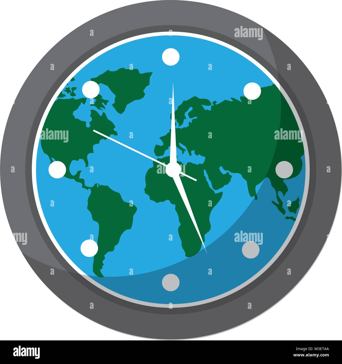 Horloge ronde sur carte du monde Illustration de Vecteur