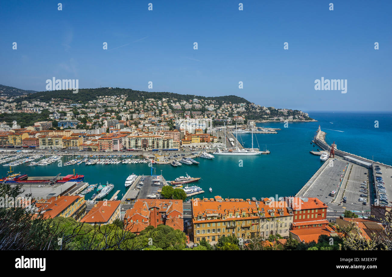 France, Alpes-Maritime, département de la Côte d'Azur, Nice, vue de Port Lympia de Castle Hill Banque D'Images