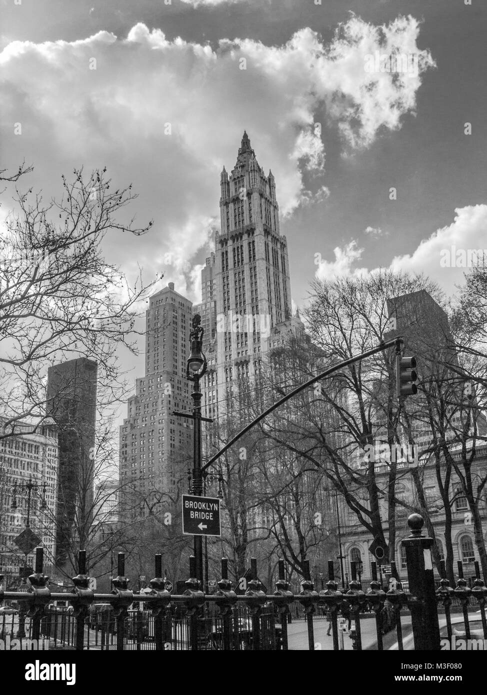 Pont de Brooklyn Woolworth Building en mono New York Ray Boswell Banque D'Images
