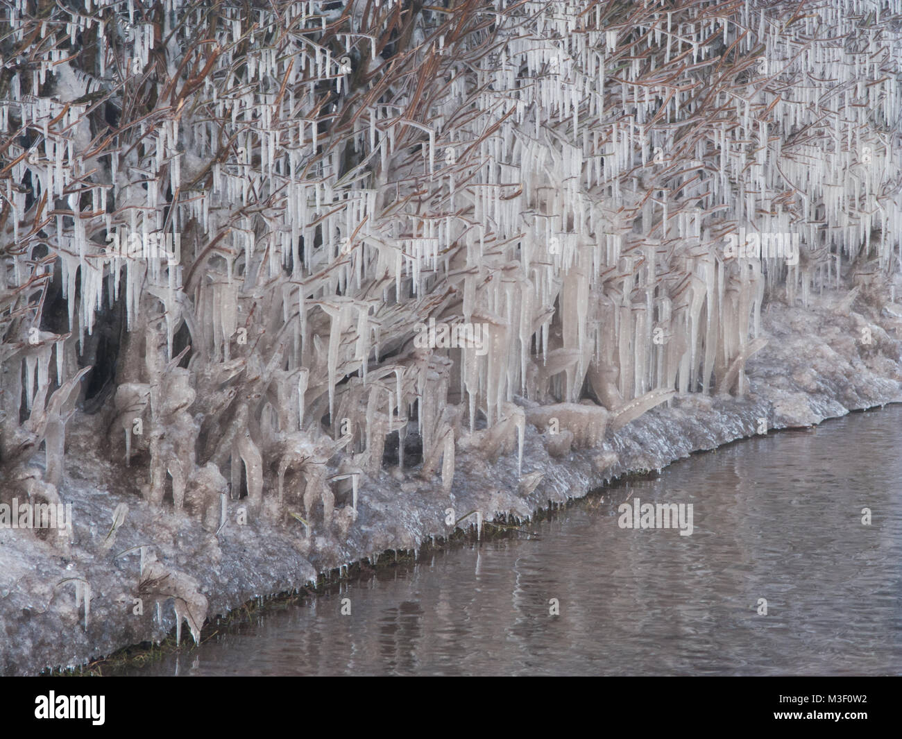 Détail de glaçons causés par des voitures qui passent dans la région de country lane dans Surrey, UK Woldingham Banque D'Images